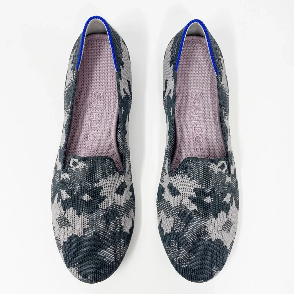 Rothy’s Grey Botanicamo Loafer Camo Knit Flats Shoes Gray Mule Ballet Shoes - Picture 3 of 4